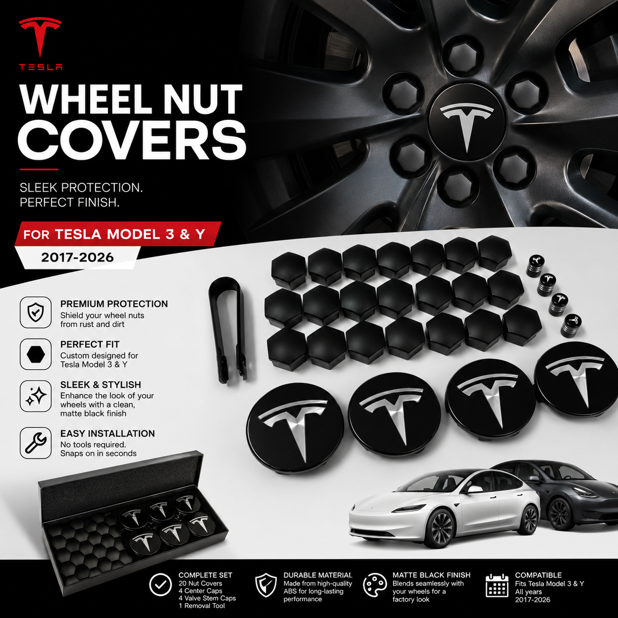 Tesla Model 3 & Model Y Wheel Hub Centre Caps 56mm (4PCS / 29PCS Set) – OEM Fit Hub Cover Accessories