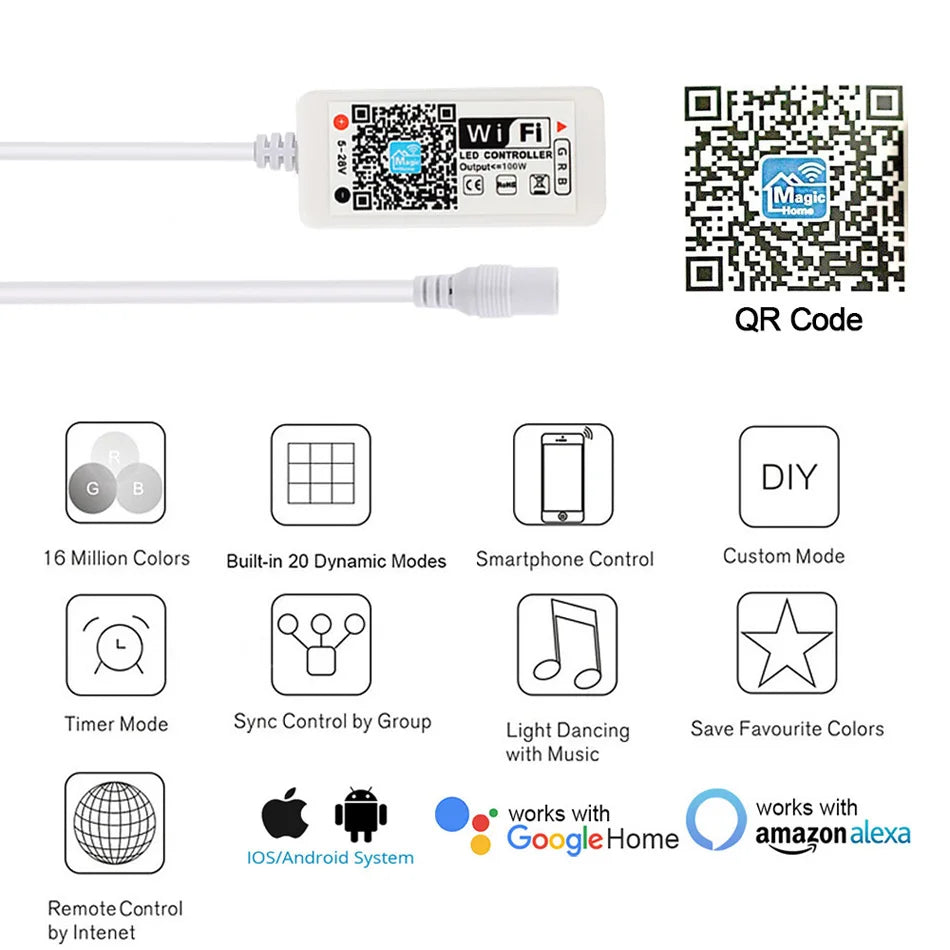 Smart Wifi LED Strip Controller - Google Home / Alexa compatible