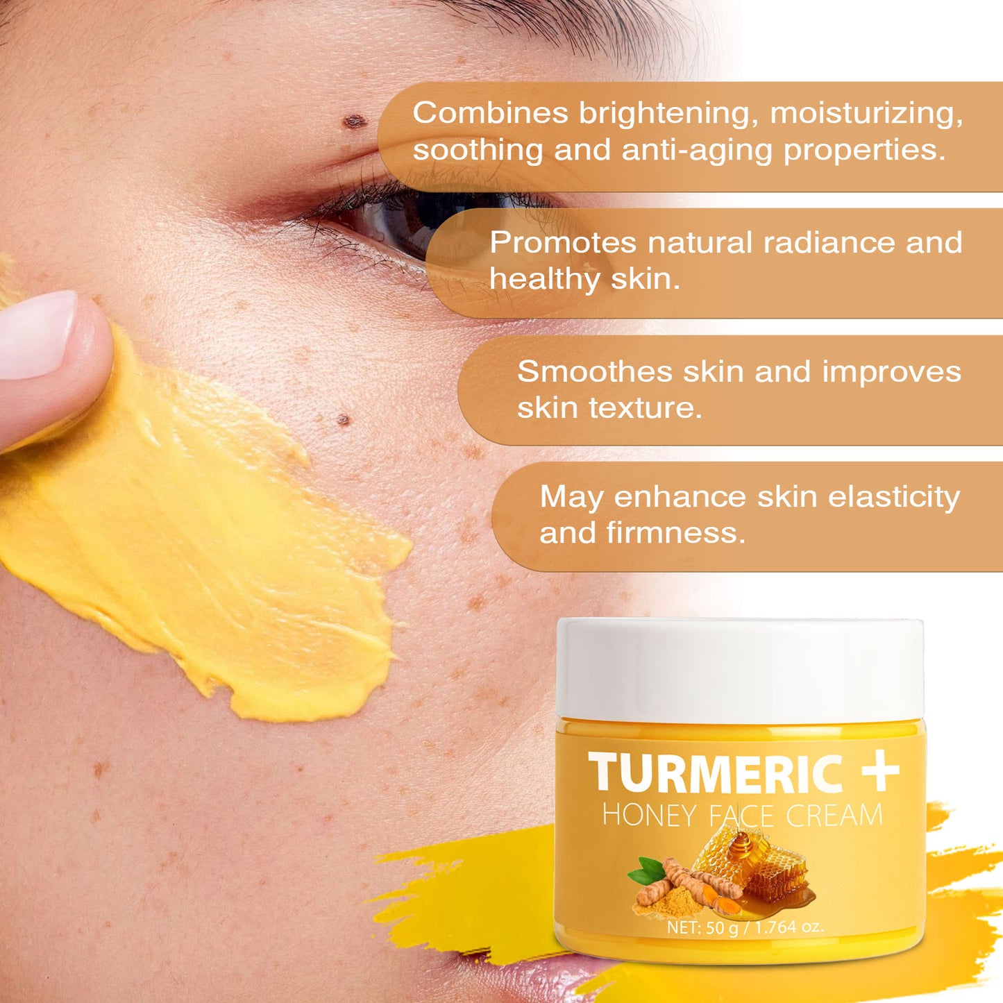 Turmeric & Honey Face Cream 50g – Daily Moisturizer with Vitamin E, Organic Vegan Herbal Formula