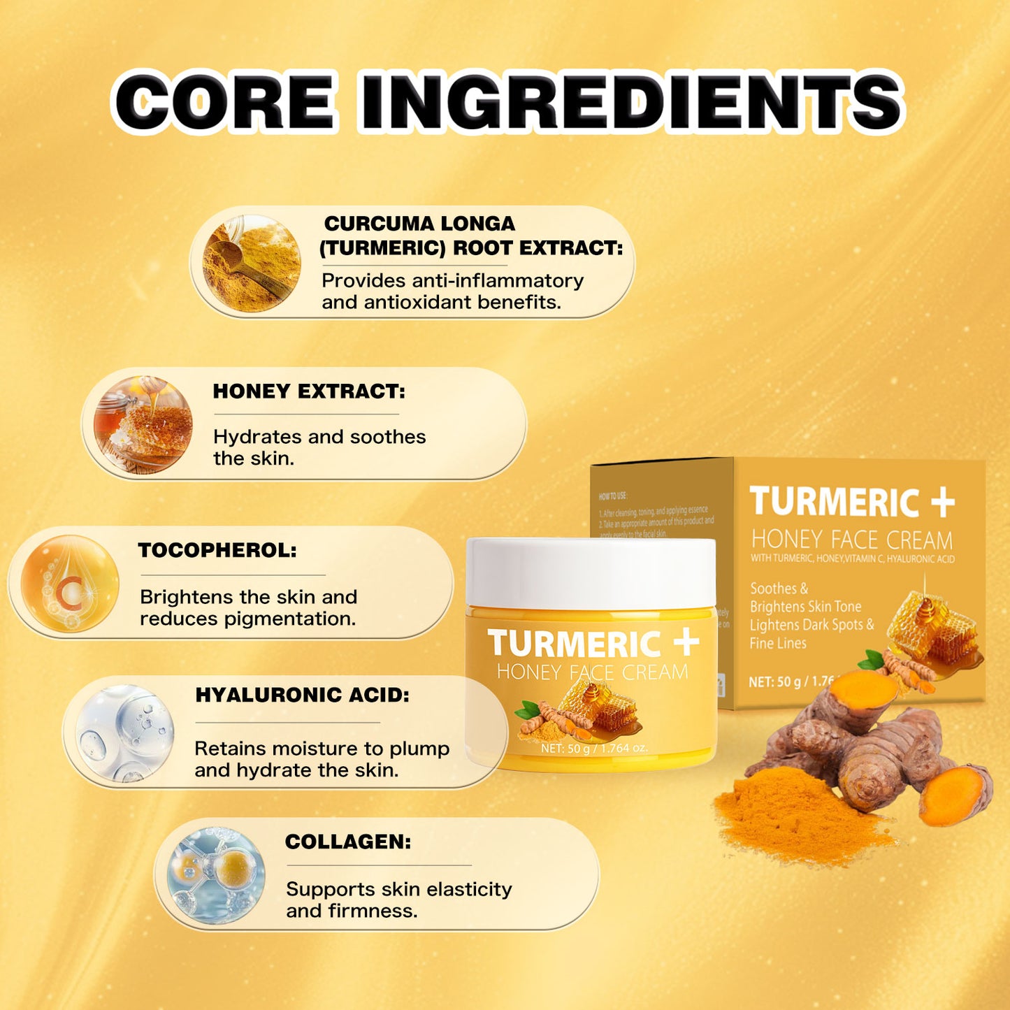 Turmeric & Honey Face Cream 50g – Daily Moisturizer with Vitamin E, Organic Vegan Herbal Formula