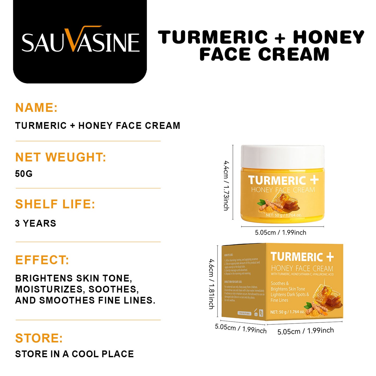 Turmeric & Honey Face Cream 50g – Daily Moisturizer with Vitamin E, Organic Vegan Herbal Formula