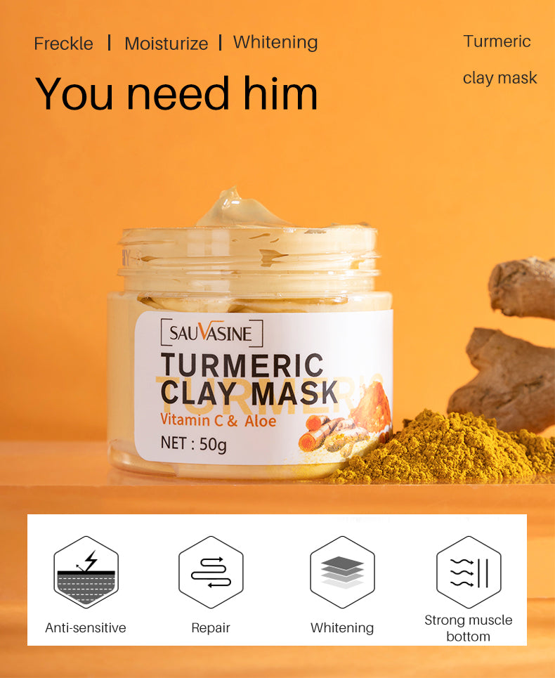 Suavasine Vitamin C, Aloe & Turmeric Clay Face Mask – Deep Cleansing, Repairing & Anti-Aging Skincare