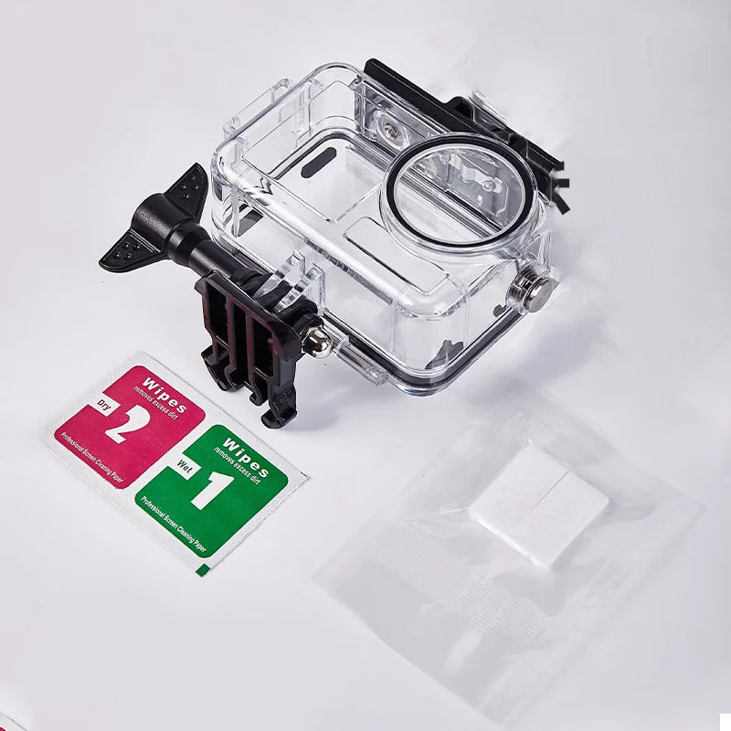 Waterproof diving housing for DJI Osmo Action with anti-fog inserts and cleaning wipes