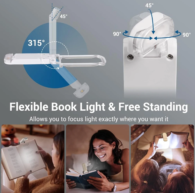 Reading Book Light USB Rechargeable Folding Portable Eye Protection 3 Light Colors Adjustable Brightness Night Lamp