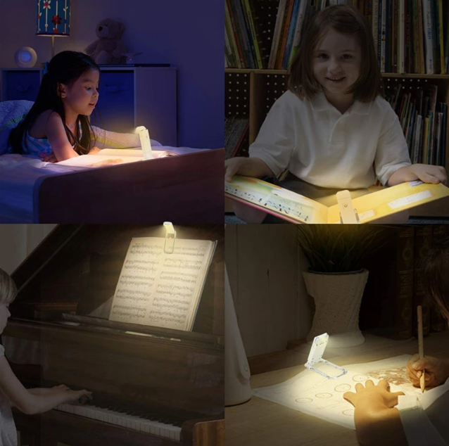 Reading Book Light USB Rechargeable Folding Portable Eye Protection 3 Light Colors Adjustable Brightness Night Lamp