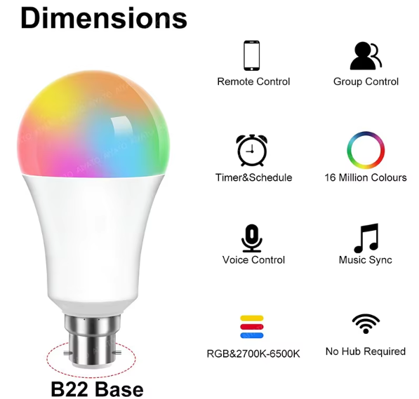 Smart Bulb with Bluetooth and Wifi (Bayonet fitting)