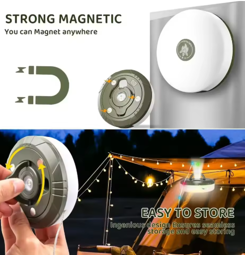 Rechargeable Camping String Lights – 10m LED Tent Light with Flashlight & Hook | 4-in-1 Waterproof Outdoor Lantern (Warm White / Warm White + RGB)