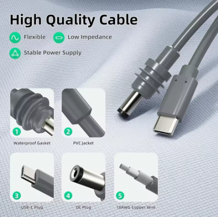 Waterproof USB-C to DC Power Cable for Starlink Mini 10M Length, Overload & Short Circuit Protection (SPX MINI Compatible)