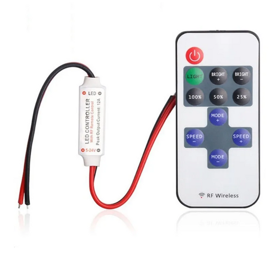 11-Key RF Wireless LED Dimmer Controller 5V–24V for Single-Color 2-Pin 5050/2835 Light Strips