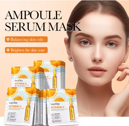 5pcs Vitamin C Ampoule Serum Face Masks – Hydrating, Brightening & Moisturizing Skincare