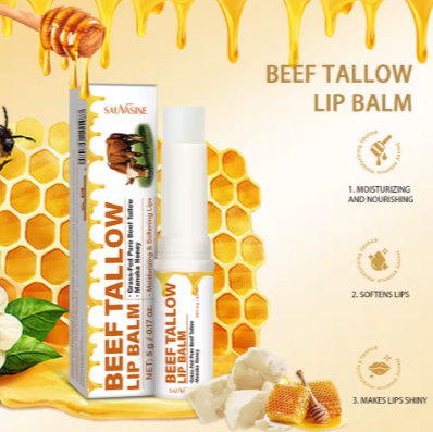 Beef Tallow Lip Balm with Honey, Shea Butter & Natural Oils – Deeply Moisturizing Lip Care