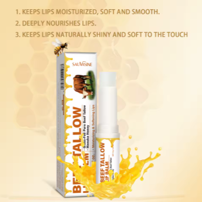 Beef Tallow Lip Balm with Honey, Shea Butter & Natural Oils – Deeply Moisturizing Lip Care