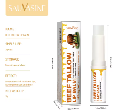Beef Tallow Lip Balm with Honey, Shea Butter & Natural Oils – Deeply Moisturizing Lip Care