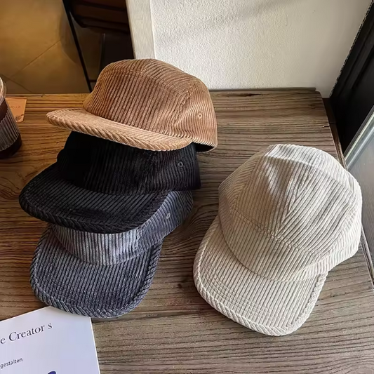 2025 American Retro Corduroy Baseball Cap – Wide Brim Vintage Style Hat for Men & Women, Soft Washed Top