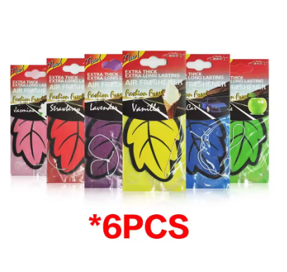 6pcs Car Air Freshener Hanging Leaf – Natural Scented Paper Vanilla Fragrance for Auto Interior