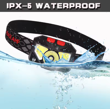 8-Mode LED Headlamp with Motion Sensor – Hands-Free COB Flashlight Torch for Camping & Fishing