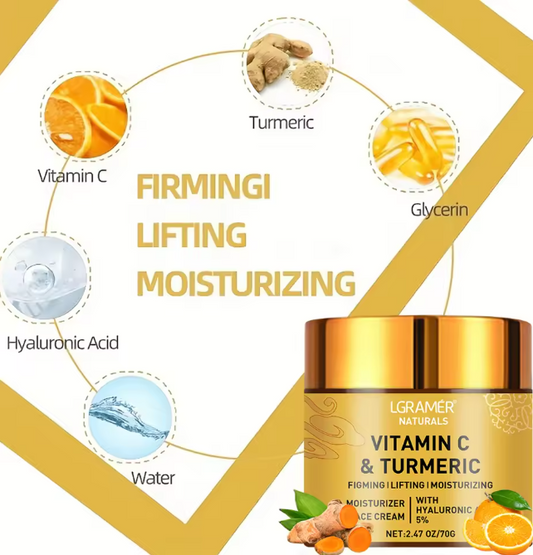 Turmeric & Vitamin C Face Cream with Retinol, Hyaluronic Acid – 70g Moisturizing, Firming & Brightening