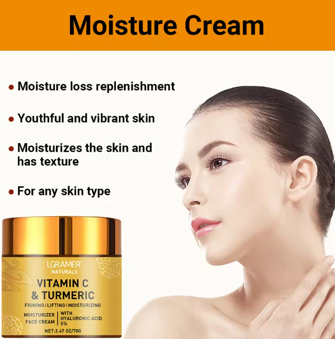 Turmeric & Vitamin C Face Cream with Retinol, Hyaluronic Acid – 70g Moisturizing, Firming & Brightening