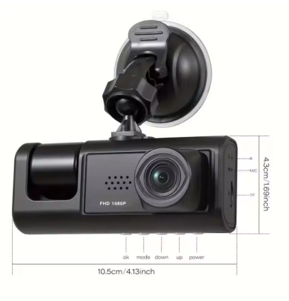1080P Dash Cam with IR Night Vision, Loop Recording & 2" IPS Screen – 3-Camera Vehicle DVR Recorder