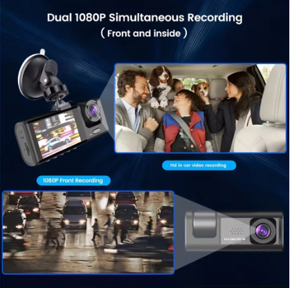 1080P Dash Cam with IR Night Vision, Loop Recording & 2" IPS Screen – 3-Camera Vehicle DVR Recorder