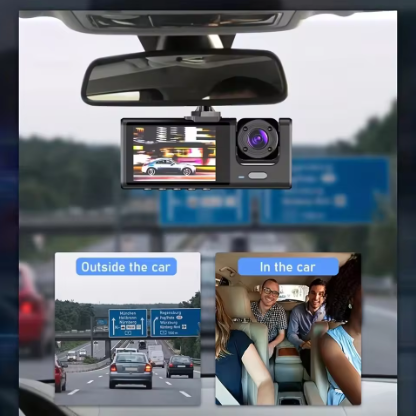 1080P Dash Cam with IR Night Vision, Loop Recording & 2" IPS Screen – 3-Camera Vehicle DVR Recorder