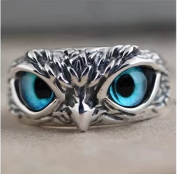 Silver Owls eyes Ring Adjustable Gift (Woman's & Men's Jewellery)