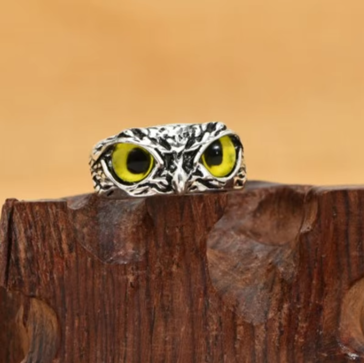 Silver Owls eyes Ring Adjustable Gift (Woman's & Men's Jewellery)