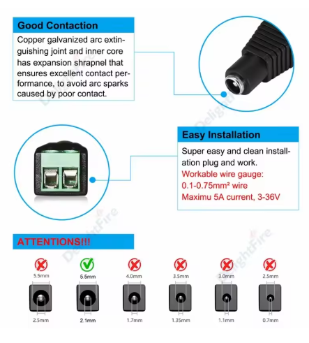 DC Jack Connector Male and/or Female fits 5.5mm*2.1mm