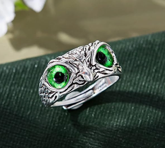 Silver Owls eyes Ring Adjustable Gift (Woman's & Men's Jewellery)