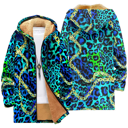 Fleece-Lined Hooded Jacket – Psychedelic Print Faux Fur Coat