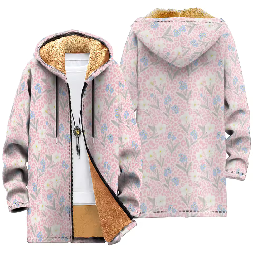 Fleece-Lined Hooded Jacket – Psychedelic Print Faux Fur Coat