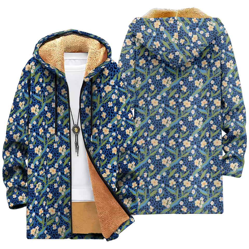 Fleece-Lined Hooded Jacket – Psychedelic Print Faux Fur Coat