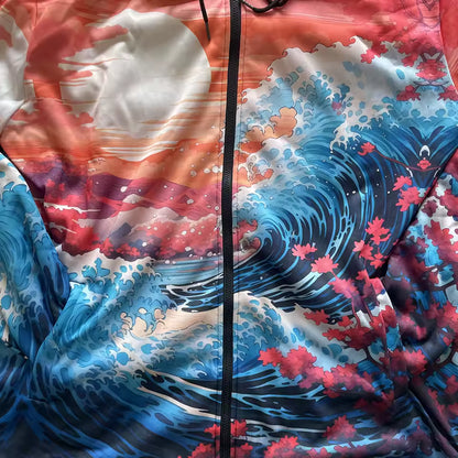 Fleece-Lined Hooded Jacket – Psychedelic Print Faux Fur Coat