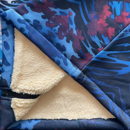 Fleece-Lined Hooded Jacket – Psychedelic Print Faux Fur Coat