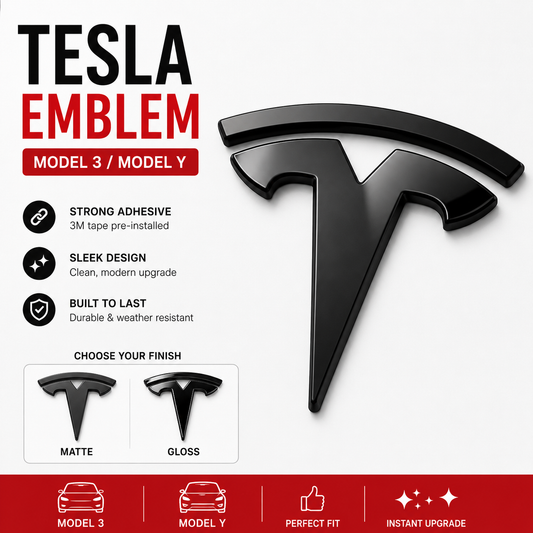 Tesla Model 3 & Model Y Front Hood Rear Trunk Emblem Badge Cover Sticker – Matte Black
