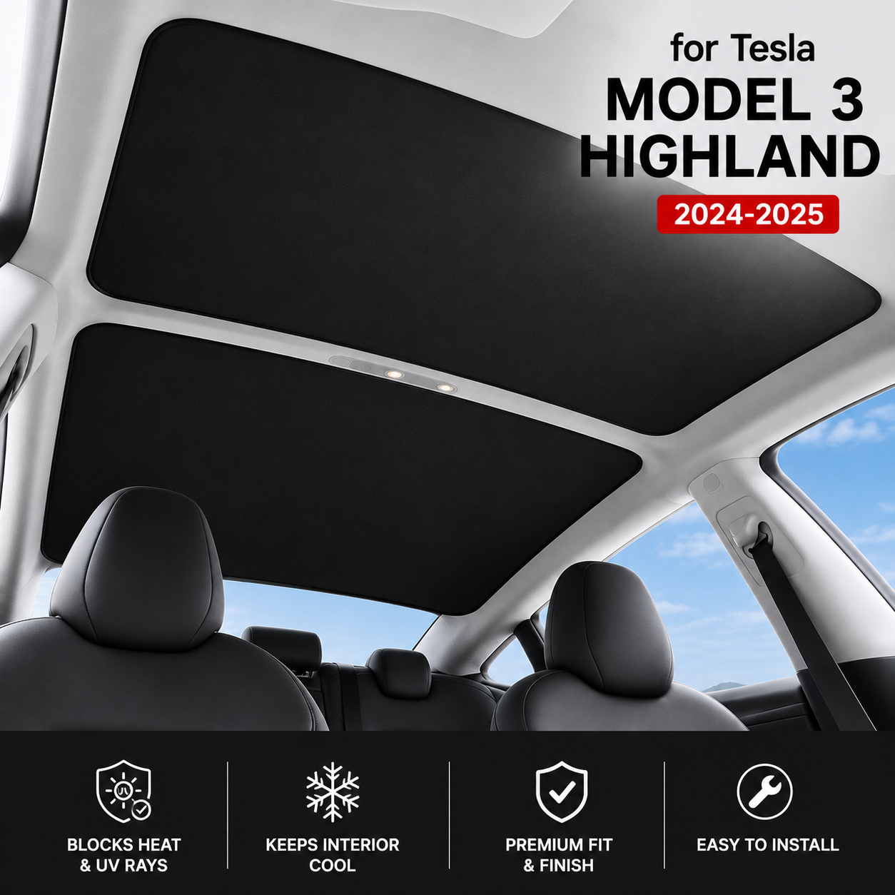 Tesla Sunroof Sun Shade – Front & Rear Set