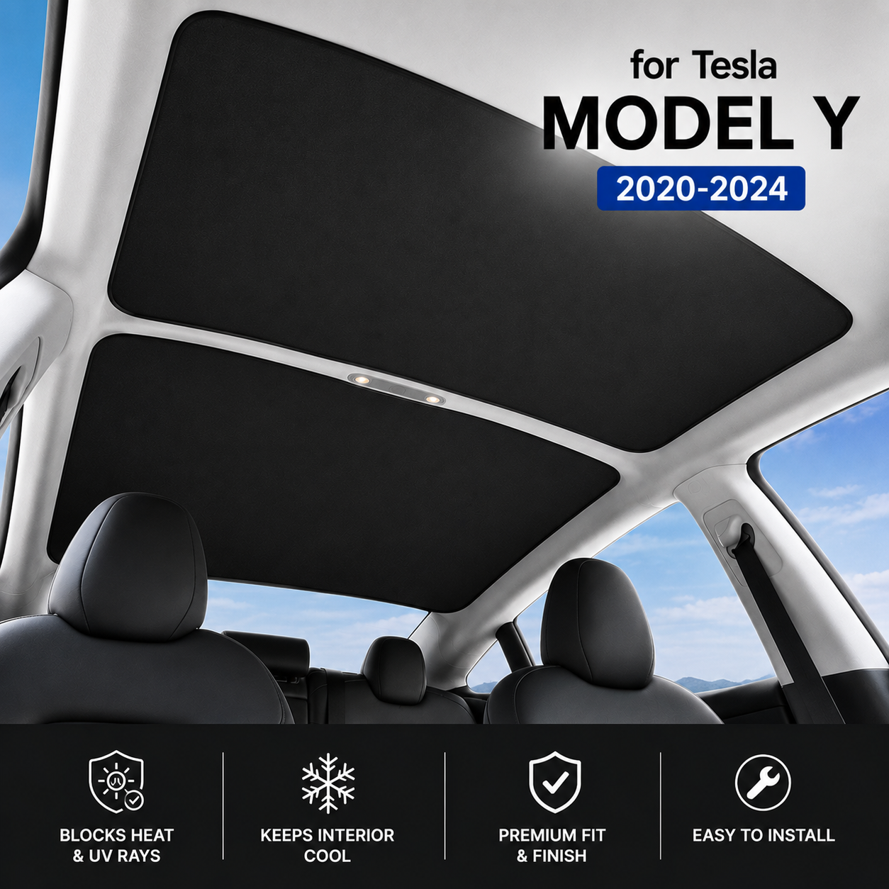 Tesla Sunroof Sun Shade – Front & Rear Set