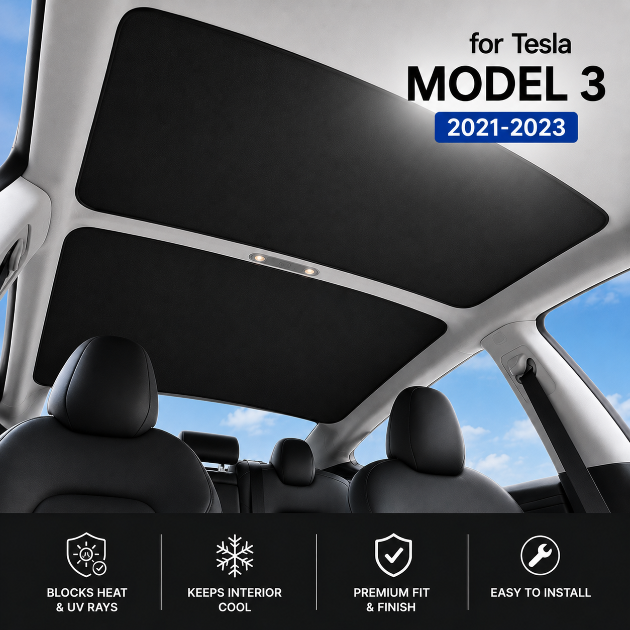 Tesla Sunroof Sun Shade – Front & Rear Set