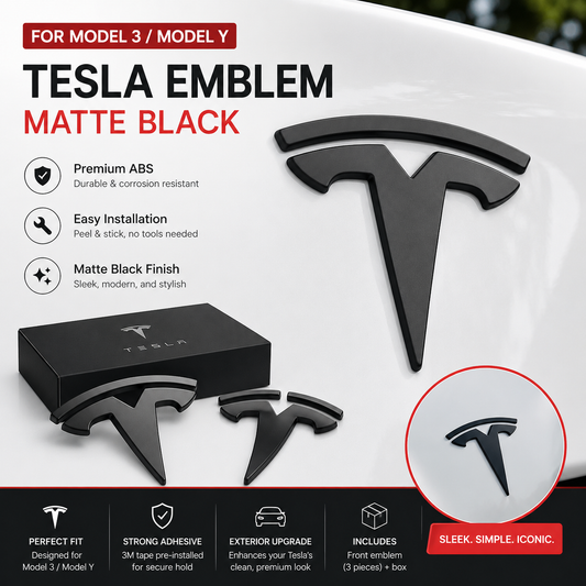 Tesla Model 3 & Model Y Front Hood Rear Trunk Emblem Badge Cover Sticker – ABS Logo Decal Accessories