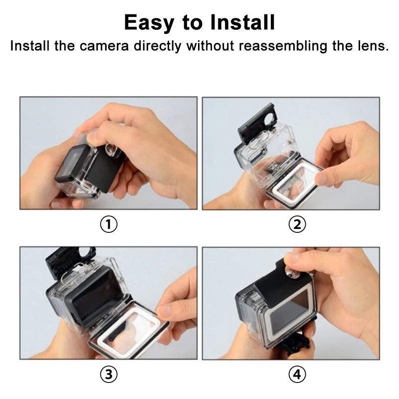 Four-step guide to fitting the camera into the housing