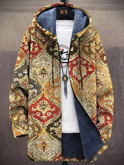 Unisex Golden Medallion vintage damask print hooded cardigan coat