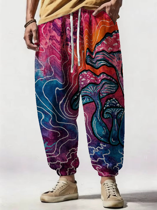 Mushroom Print Harem Pants – Loose Fit Boho Streetwear Trousers