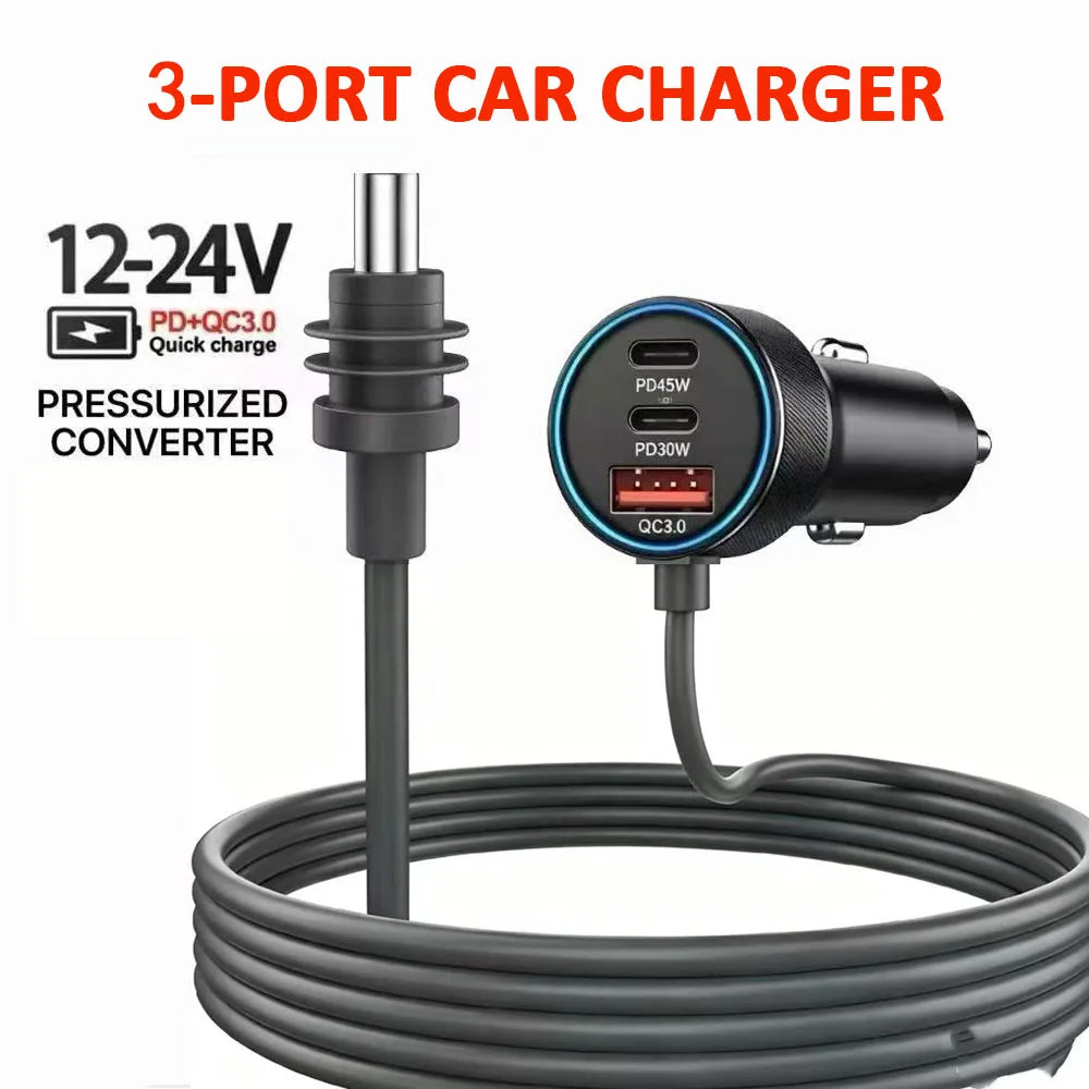 Three charging ports: USB-C PD and USB-A QC3.0, 12-24V input