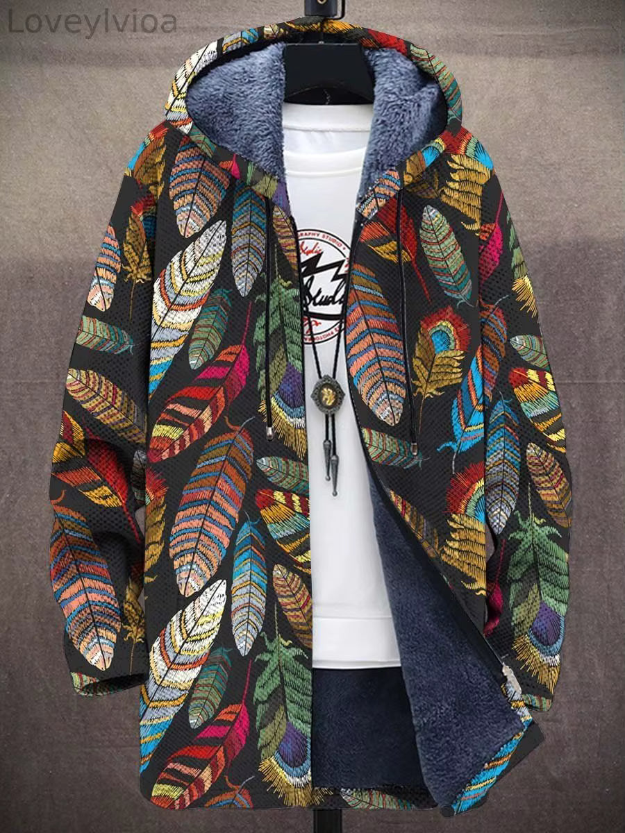 Unisex Psychedelic Print Hooded Cardigan Coat – Long Thick Warm Zip-Up Festival Jacket | 9 Styles