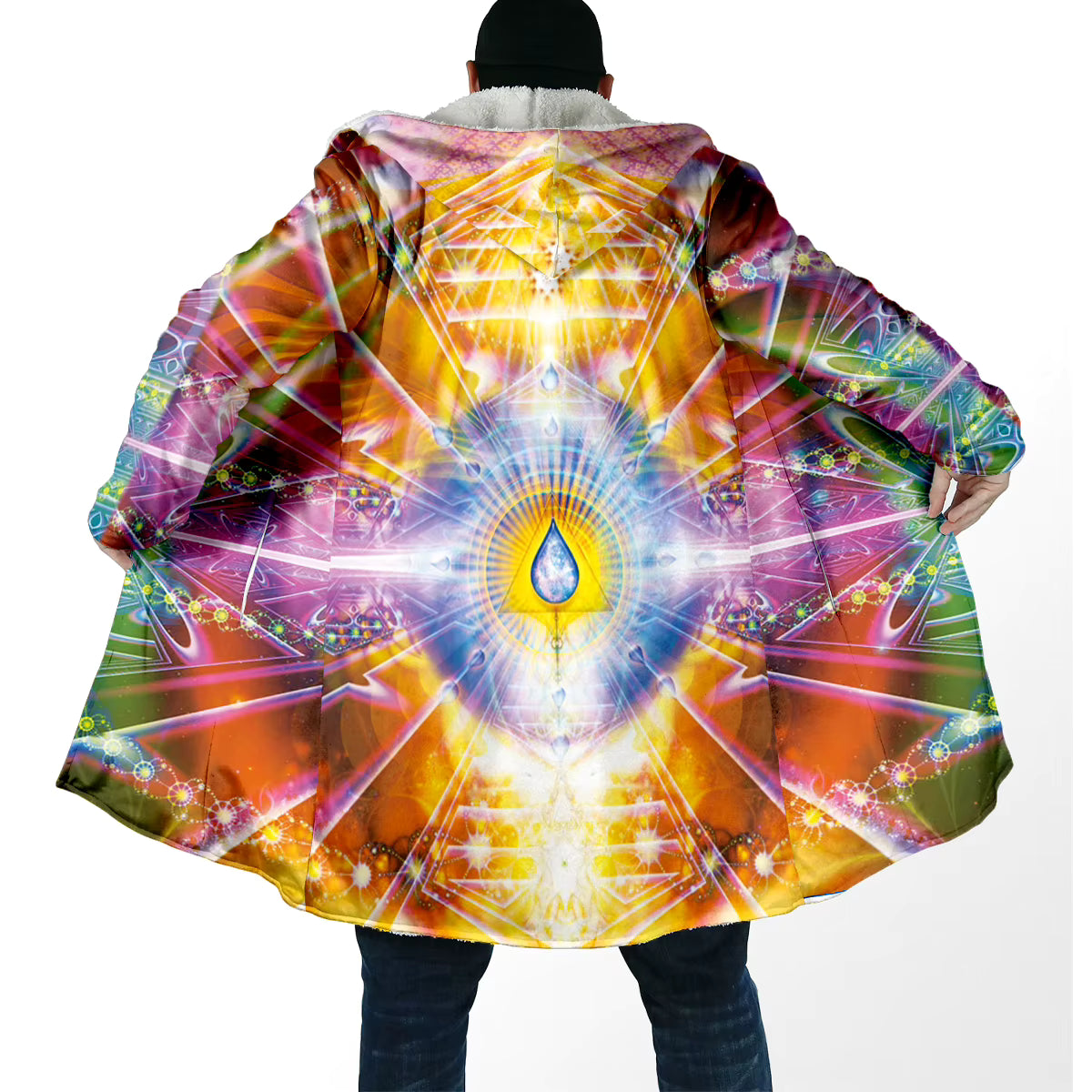 Psychedelic Mandala Hooded Cloak – Men’s Winter Fleece Cape Coat