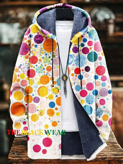 Unisex Psychedelic Print Hooded Cardigan Coat – Long Thick Warm Zip-Up Festival Jacket | 9 Styles