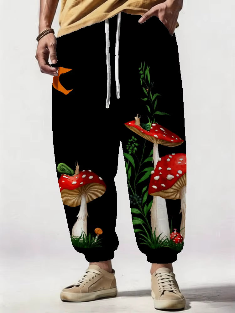 Mushroom Print Harem Pants – Loose Fit Boho Streetwear Trousers