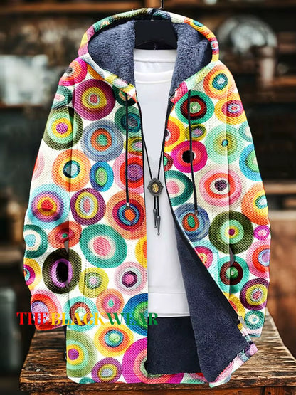 Unisex Psychedelic Print Hooded Cardigan Coat – Long Thick Warm Zip-Up Festival Jacket | 9 Styles