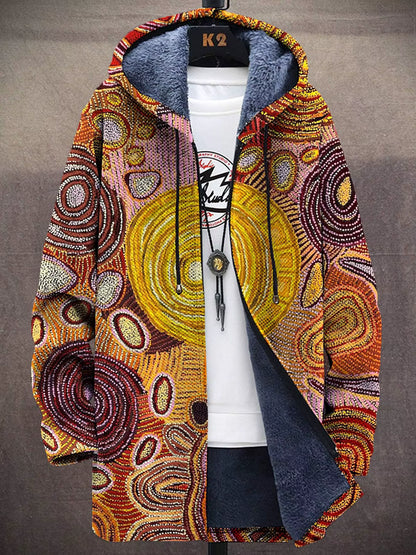 Unisex Psychedelic Print Hooded Cardigan Coat – Long Thick Warm Zip-Up Festival Jacket | 9 Styles