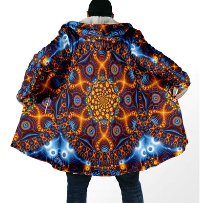 Psychedelic Mandala Hooded Cloak – Men’s Winter Fleece Cape Coat